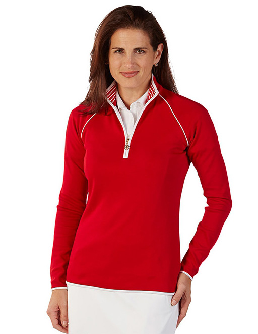 red quarter zip pullover women's